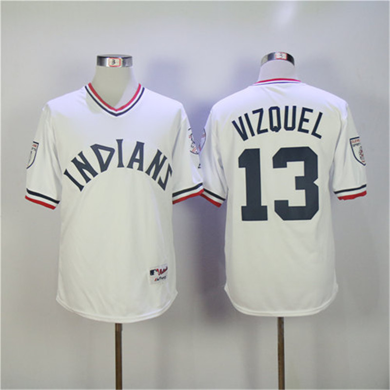 Men's Cleveland Indians #13 Omar Vizquel White Pullover Cool Base Stitched MLB Jersey